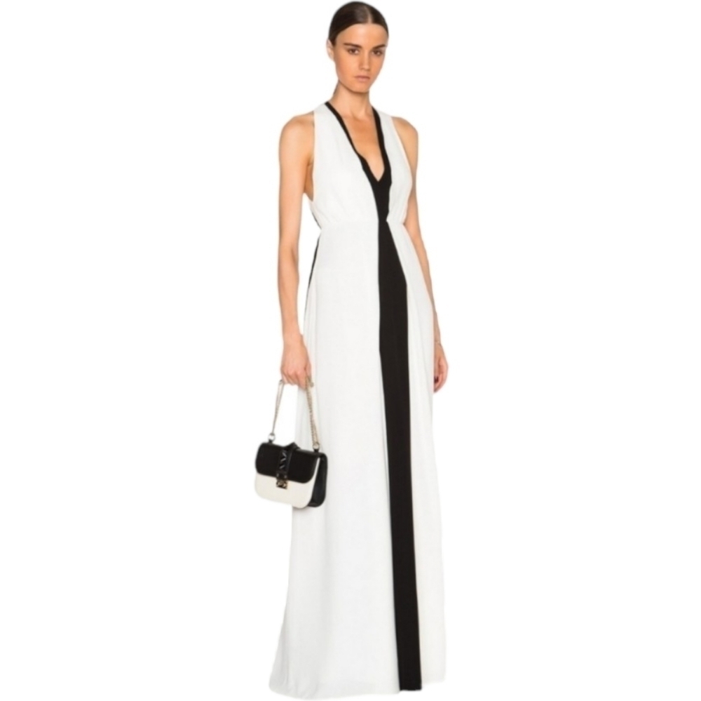 Valentino Two-Tone Ruched Waist Gown, Ivory | Black, Size 6, NWT